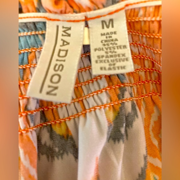 Madison Orange Patterned Stretchy Ruffle Top - Picture 3 of 3